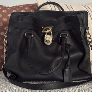 Michael Kors Black Satchel with Gold Chain Accents